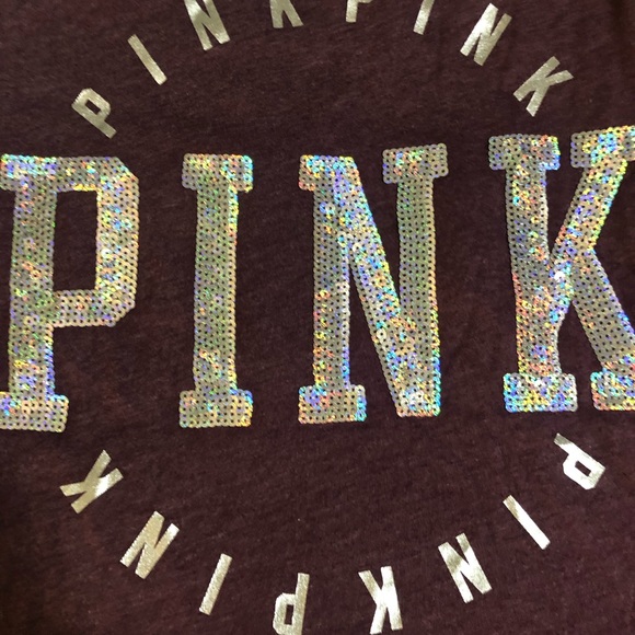 NWOT Pink by Victoria Secret Purple Marl BLINGY 💎Baseball Tee SZ M - Picture 2 of 4